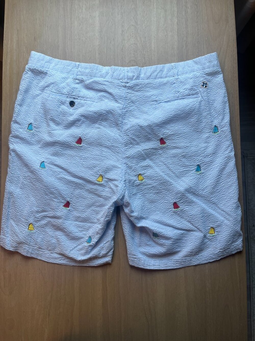 Castaway Nantucket Island Men's Blue Seersucker Beach Coastal Shorts Size 42 - Picture 5 of 9